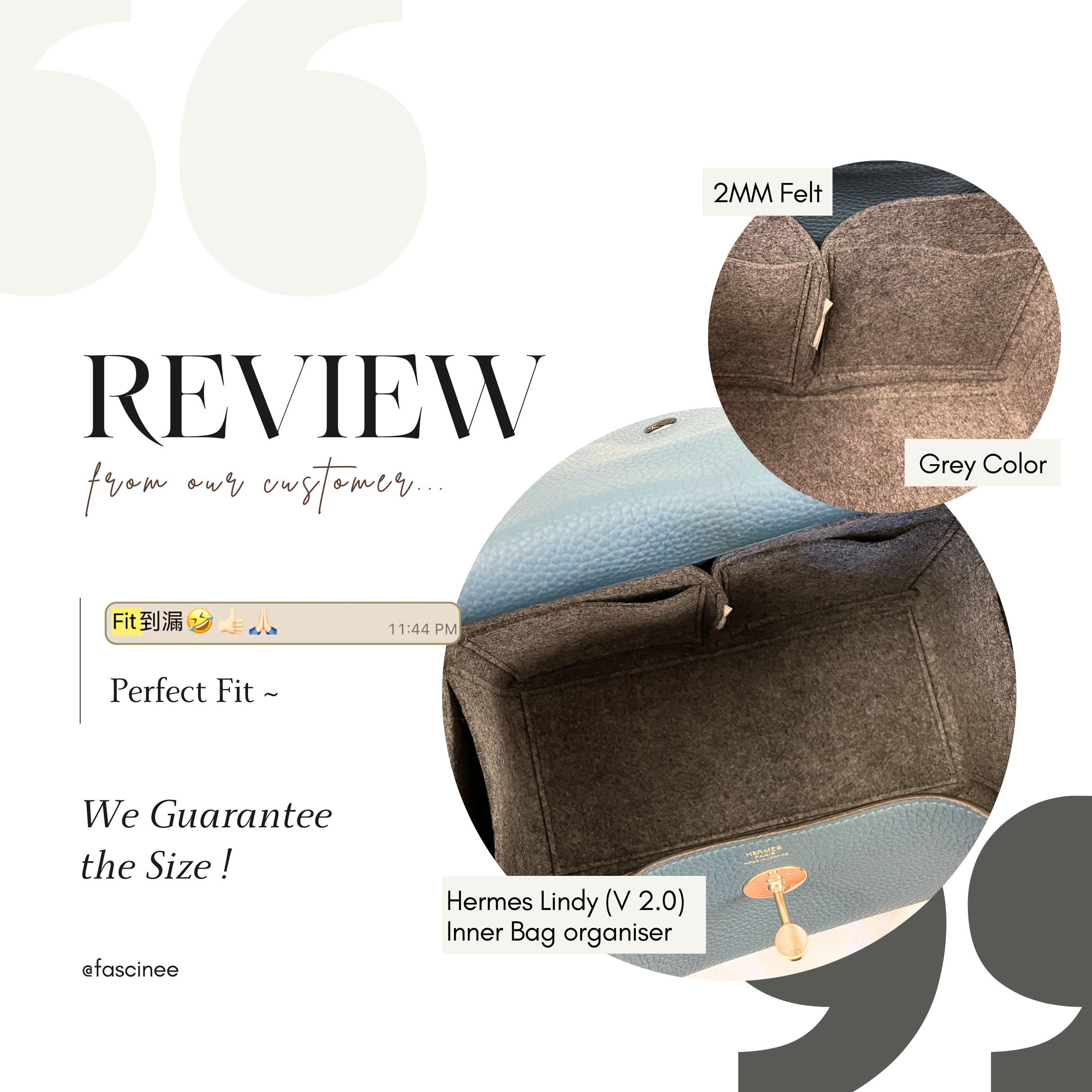 手製內袋 - Hermes Lindy (V Shape) | 3 sizes