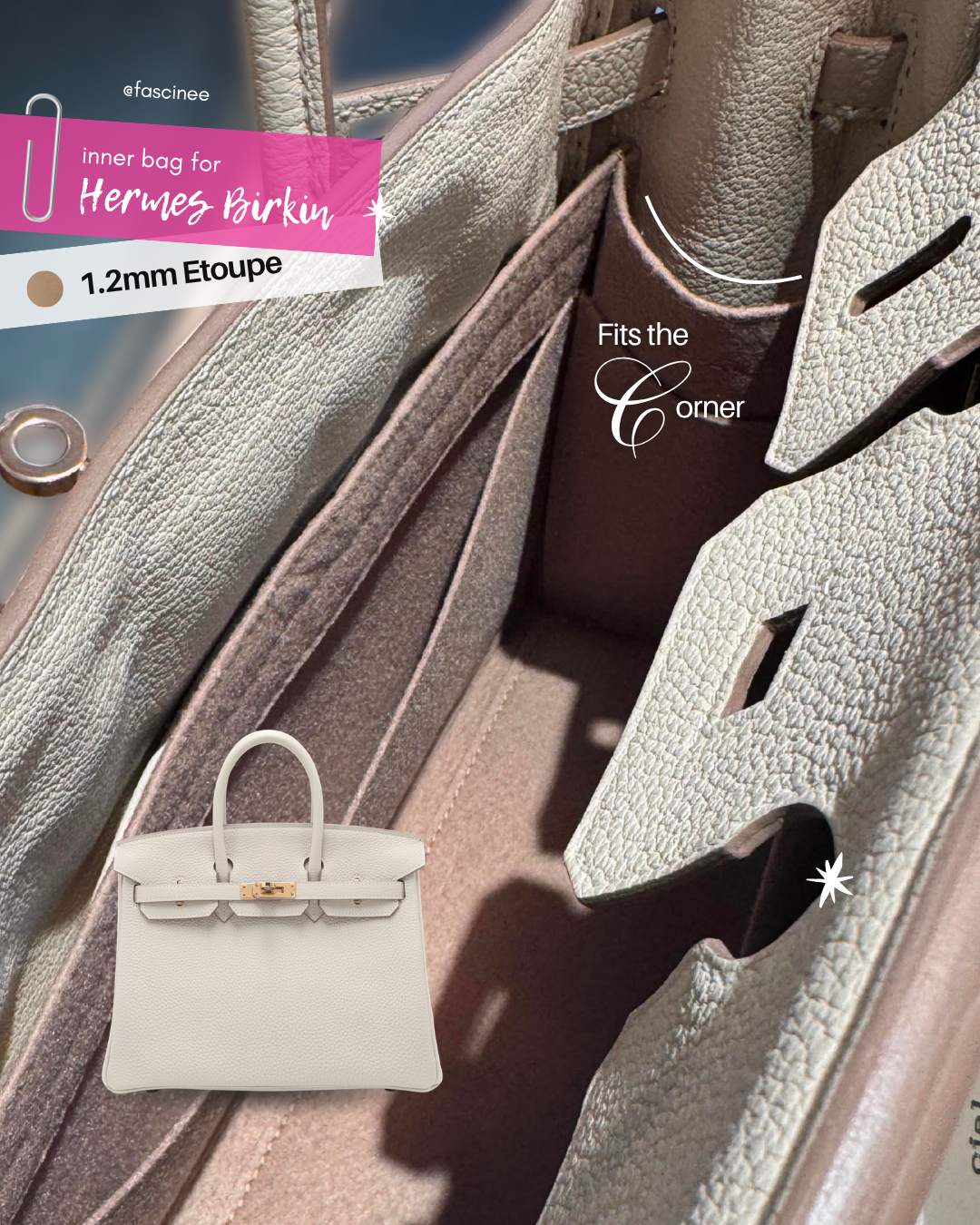 Hermes Birkin 25 inner bag etoupe color
