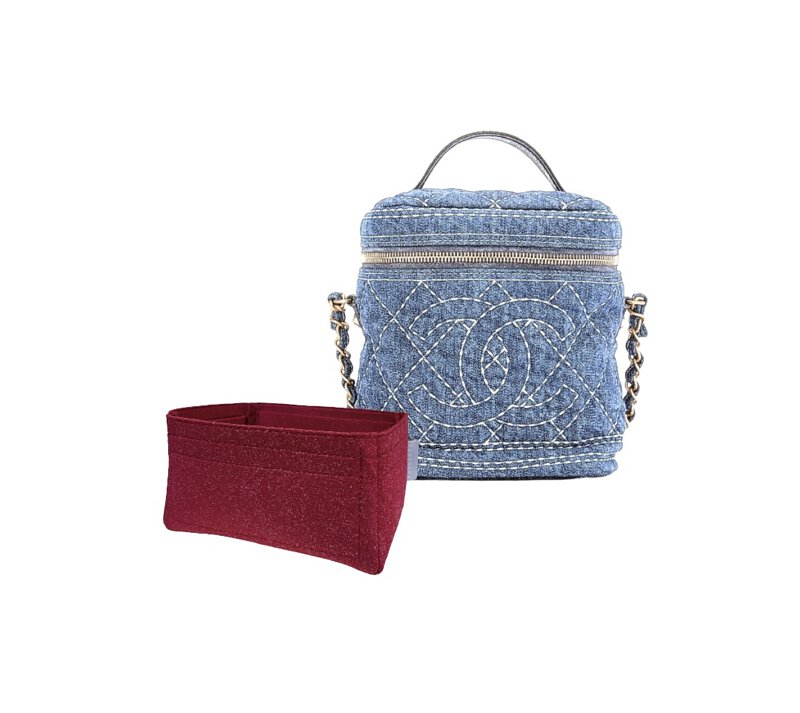 منظم حقيبة داخلي - حقيبة مستحضرات تجميل شانيل دينم ذهبية اللون معدنية زرقاء