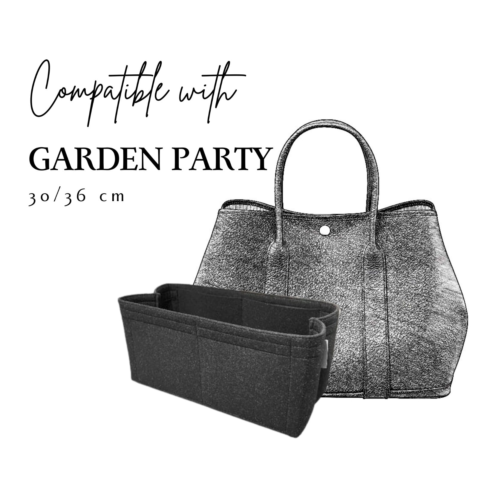 Bag and Purse Organizer with Zipper Top Style for Hermes Garden Party Models