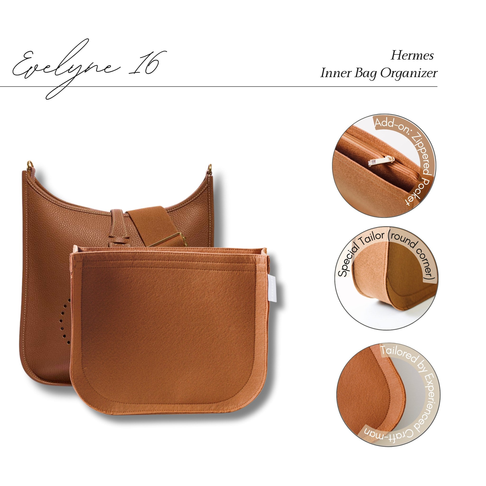Organizer In Microfibra Per Borsa Hermes Evelyne Mini, 16, 29, 33, Colore Grigio, Tasche Multiple
