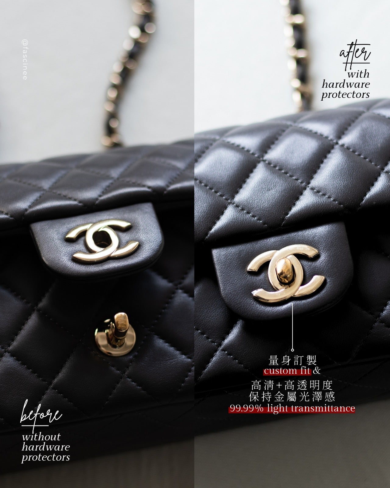 適用する Chanel Classic Flap 20cm  ブランド高級バッグの金属保護フィルム | 各パックにはプレミアム保護ステッカーのフルセットが2つ含まれています